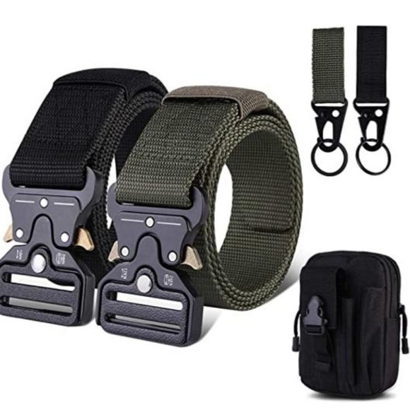 FLAPI Green and Black Nylon Belts + Molle Pouch & 2 Hooks - Picture 1 of 3